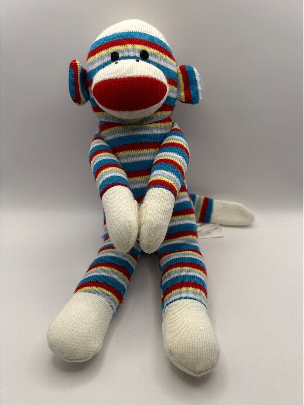 People Pals Sock Monkey Plush Multicolor Knit Fabric Tush Tag Attached